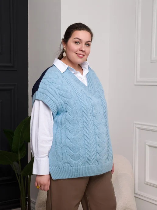 RuSkin brand Жилетка теплая вязаная, голубой, фото 2