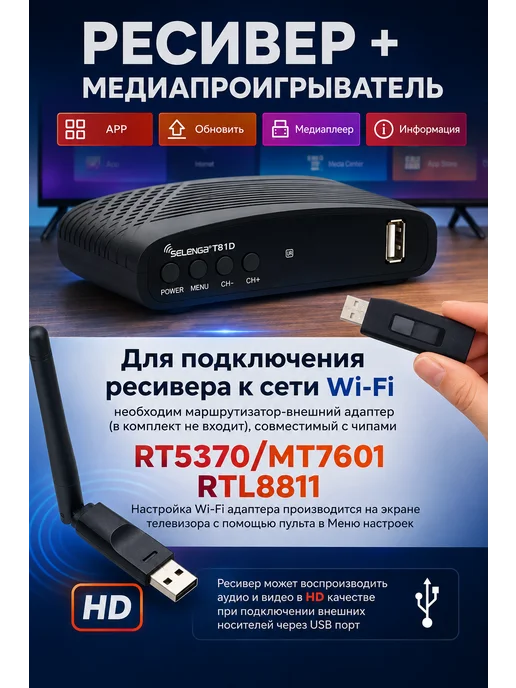 Приставка для телевизора на 20 каналов цифровая, черный, фото 4