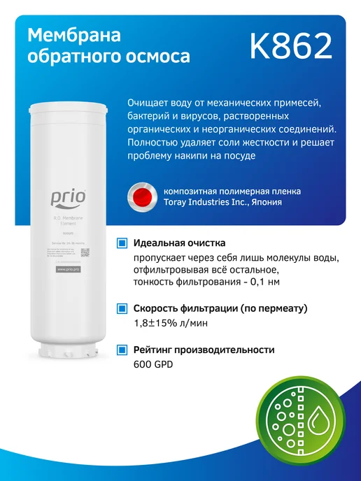 PRIO Мембрана обратного осмоса K862, к862, белый, фото 3