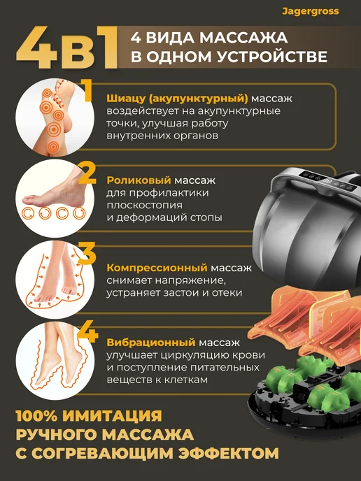 Jagergross Массажер для ног с подогревом от усталости и отеков также по…, серый, фото 8