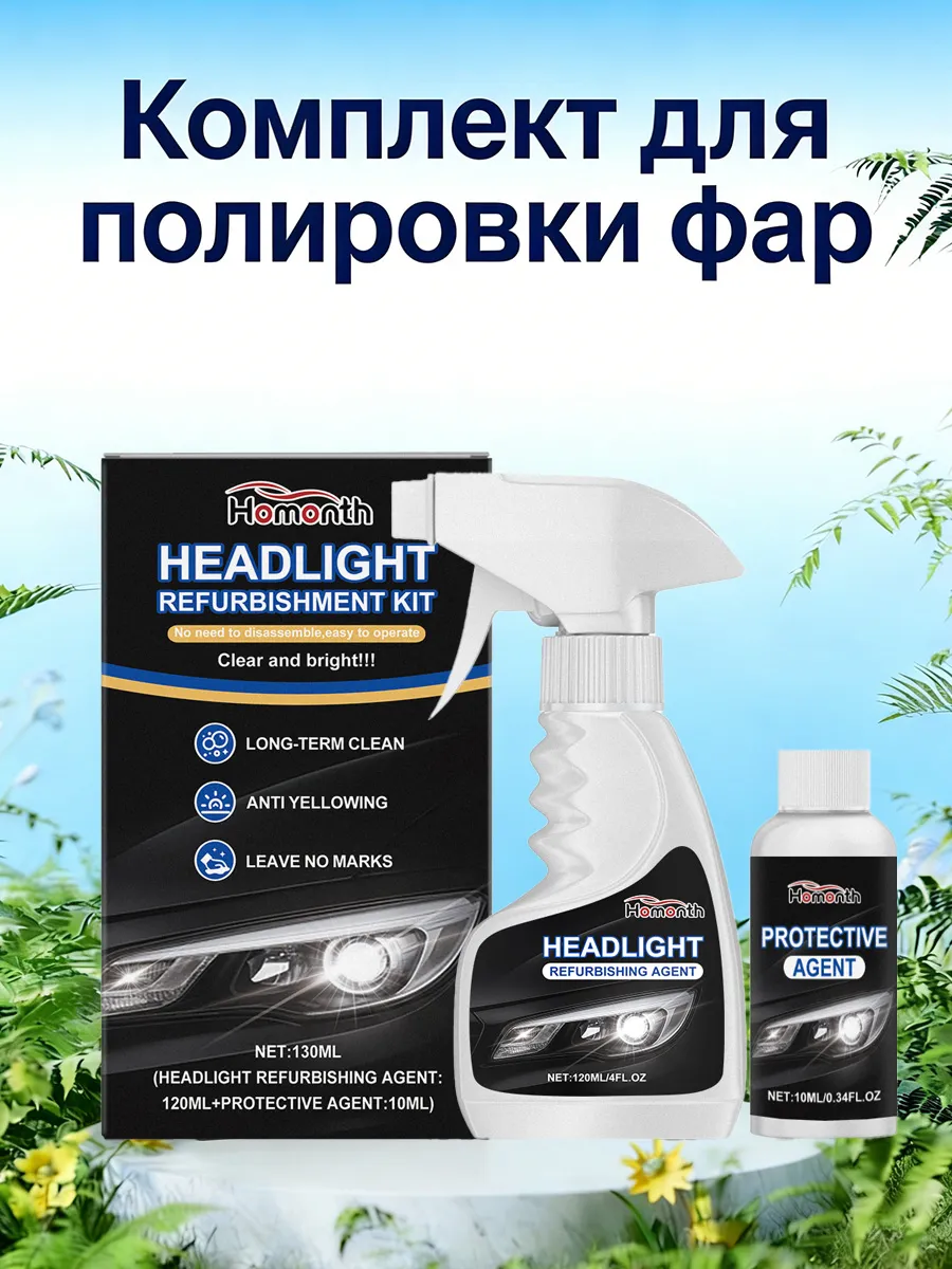 Комплект для полировки фар мгновенно и эффективно от пятна
