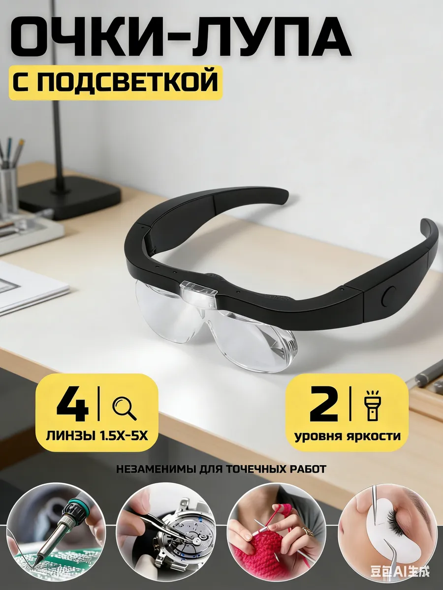 Очки лупа складные с подсветкой