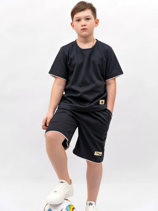 Abai kids Костюм футболка с шортами летний детский, черный, фото 5