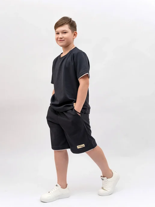Abai kids Костюм футболка с шортами летний детский, черный, фото 7