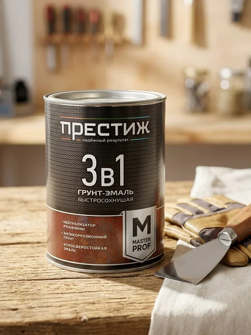 Престиж Грунт-эмаль по ржавчине 3в1 быстросохнущая белая 0.9 кг, 900 г