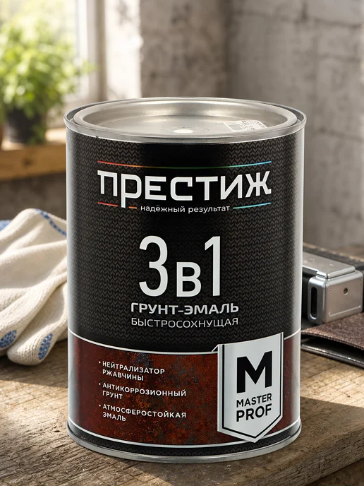 Престиж Грунт-эмаль по ржавчине 3в1 быстросохнущая белая 0.9 кг, 900 г, фото 2