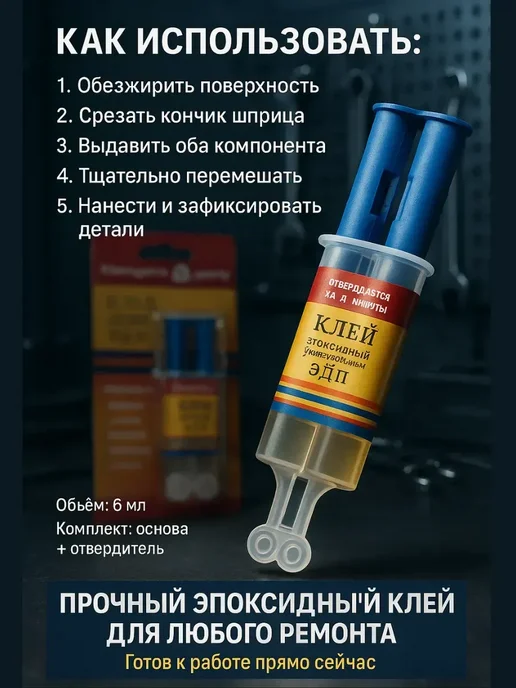 MagAi Эпоксидный клей 6 мл — двухкомпонентный, 4 мин отверждение, 6 мл, фото 4