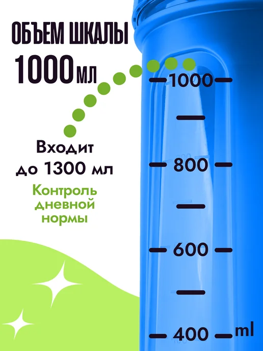 VOTTLER Шейкер для протеина большой 1 литр, черный, с венчиком, синий, фото 2