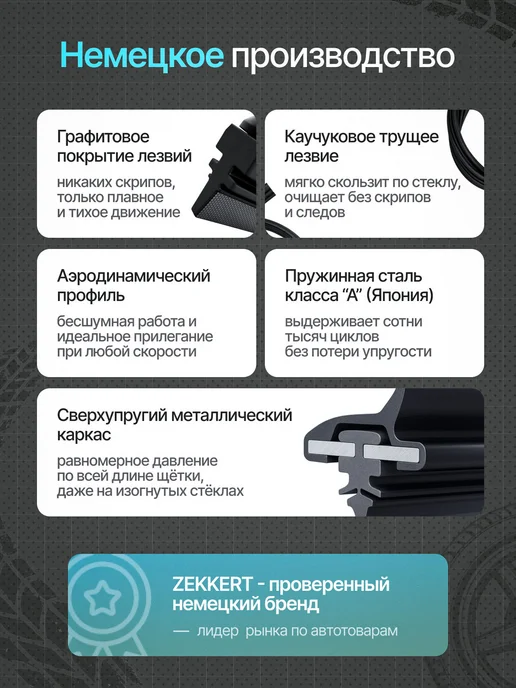 zekkert Бескаркасные щетки стеклоочистителя 600 на 400 мм, вариант, фото 3