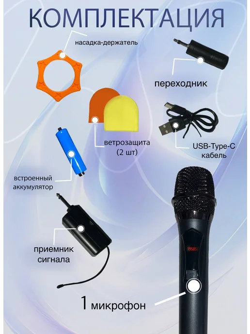 Беспроводной профессиональный микрофон для живого вокала, серый, фото 3