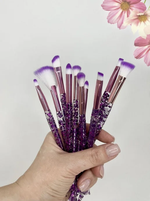 StasyGlam Набор кистей для макияжа русалочка с блестками, фиолетовый, фото 3