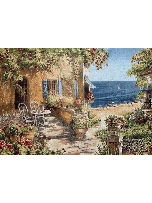 Гобеленыч Панно гобеленовое "Ривьера. Утренний чай", 105х68 см, 105x68 см