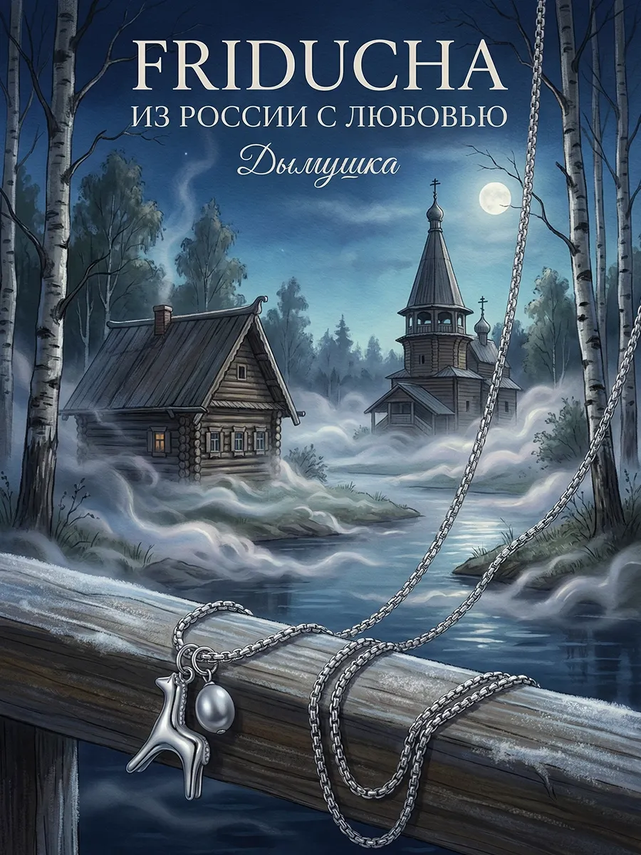 Комплект «Дымушка», лошадка и серый жемчуг, родий