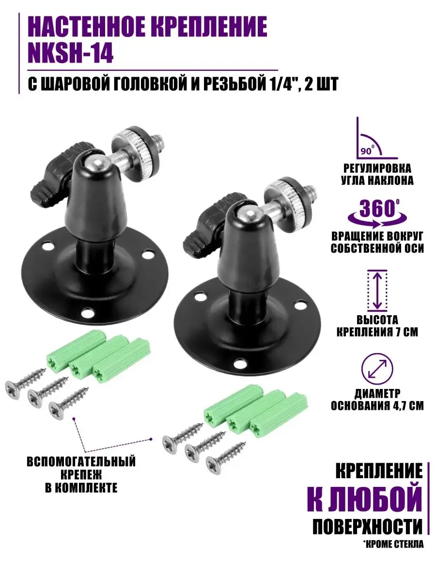 Настенное крепление NKSH-14 для камер с резьбой 1/4, 2 шт