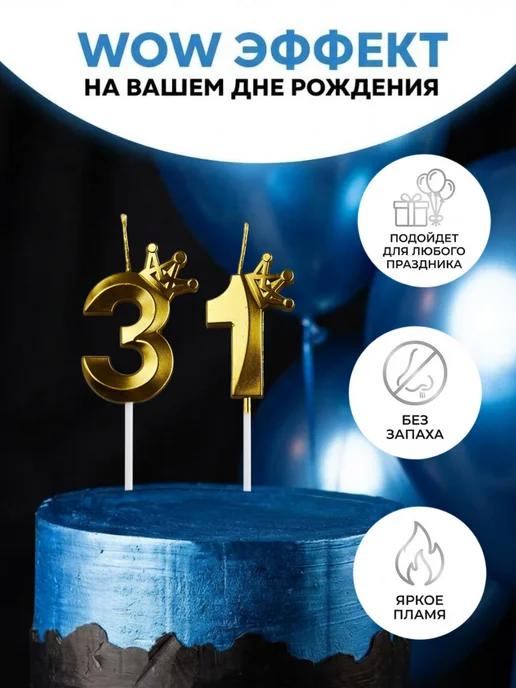 Свечи для торта с короной золотая цифра 39, золотой, фото 3