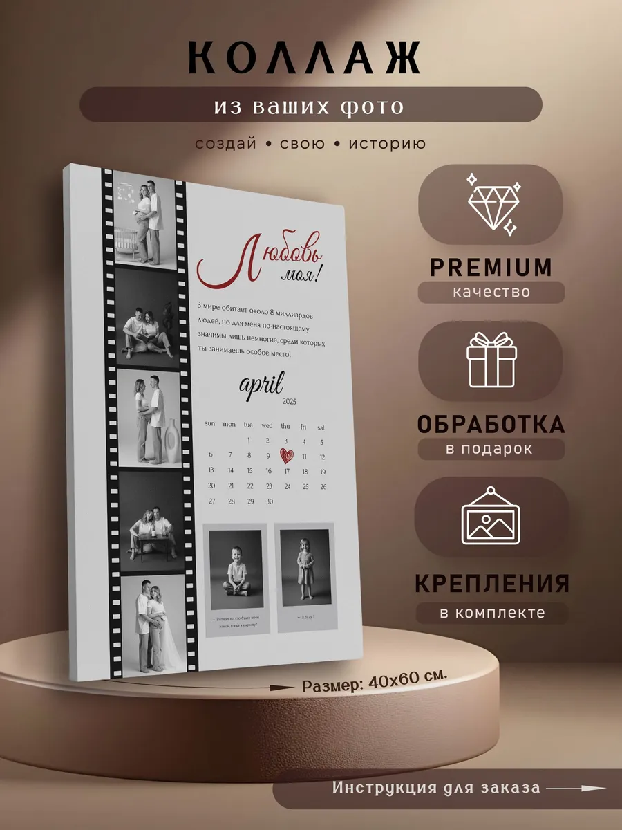 Картина на холсте / Коллаж по фото "Кинопленка" 40х60 см.