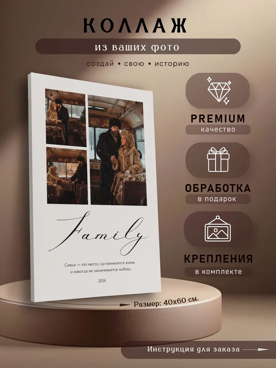 Картина на холсте / Коллаж по фото "Семья" 40х60 см.