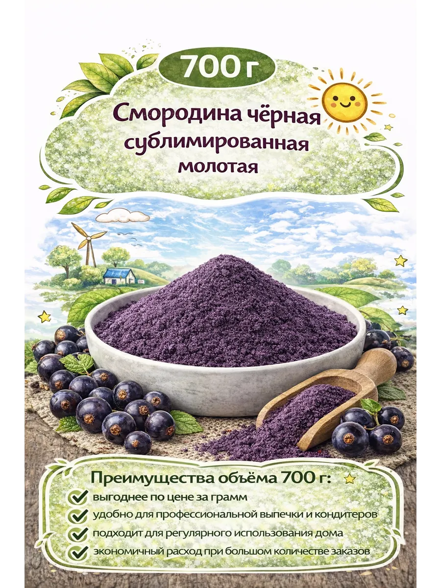 Смородина чёрная сублимированная молотая, 700 г