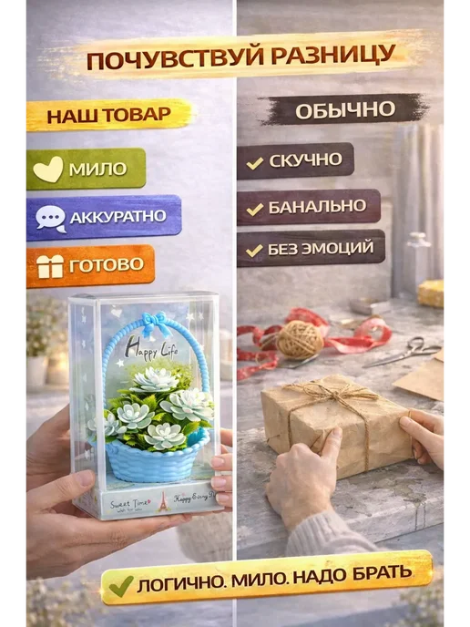 Megamix5 Мини корзинка с цветами декоративный, подарок на 8 марта, голубой, фото 4