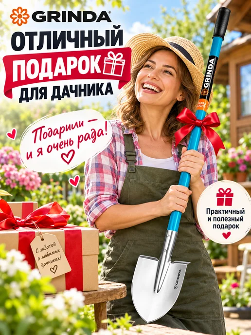 Grinda Дамская штыковая лопата облегченная садовая для дачи 120 см, вариант, фото 5