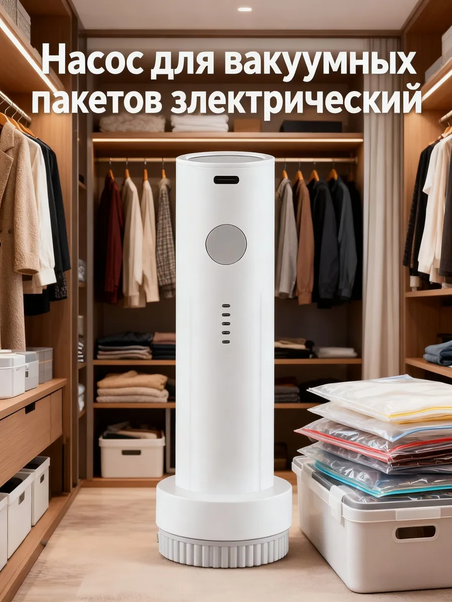 Портативный вакуумный насос для пакетов, белый