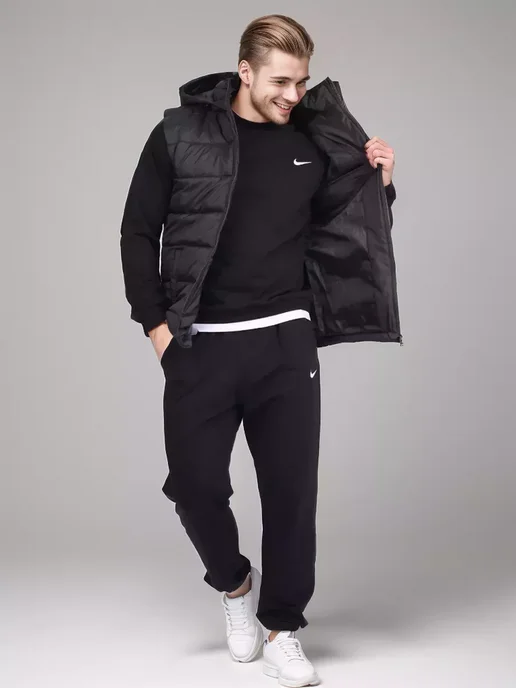 Nike Демисезонный спортивный костюм комплект тройка, черный, фото 2