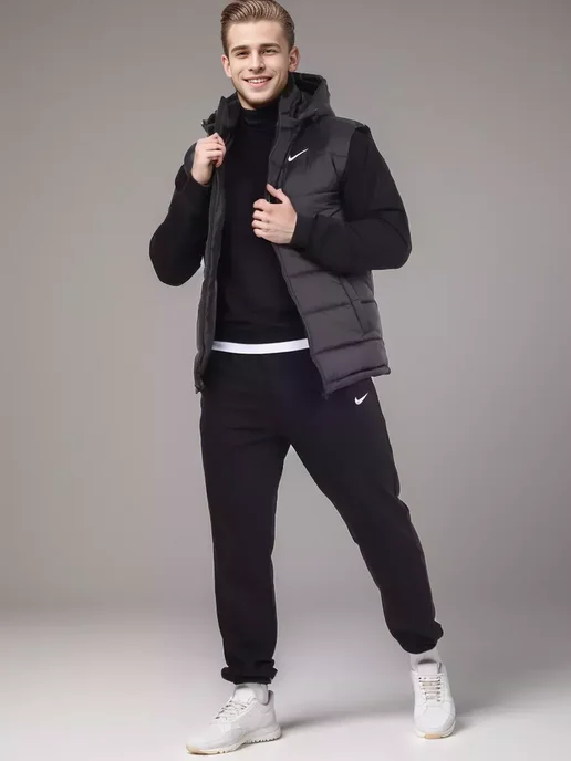Nike Демисезонный спортивный костюм комплект тройка, черный, фото 3