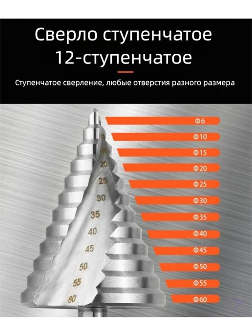 Ступенчатое сверло HSS 6–60 мм, треугольный хвостовик, вариант