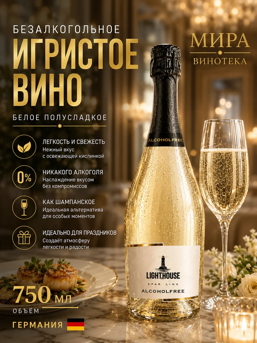 Безалкогольное игристое вино Спарклинг, 0.75 л Лайт Хаус