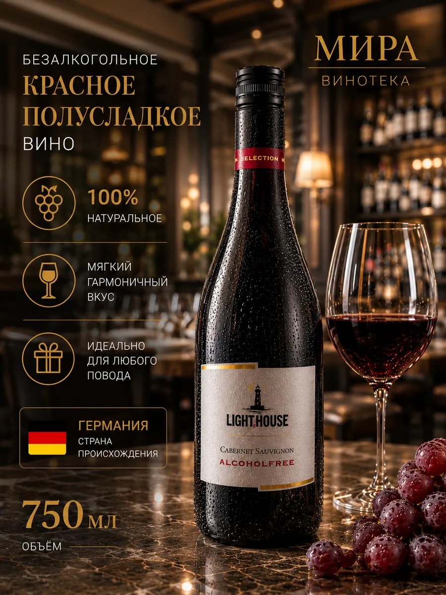 Безалкогольное красное вино Каберне Совиньон Лайт хаус