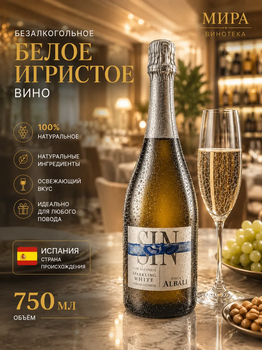 Безалкогольное вино игристое белое Албали Спарклинг Уайт