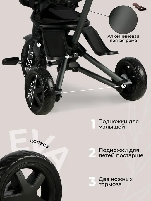 QPlay Велосипед трехколесный детский с ручкой Sprinter EVA, черный, фото 7