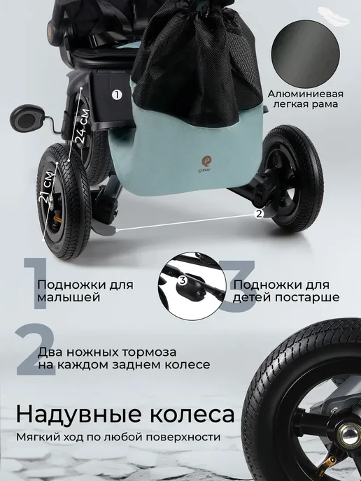 QPlay Велосипед трехколесный детский с ручкой SPRINTER MAX, зеленый, фото 8