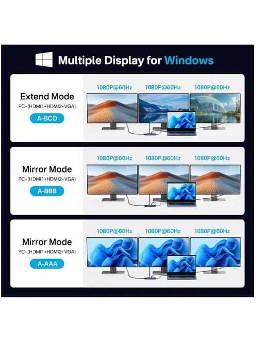 Докстанция 8 в 1 на три монитора. С двумя HDMI 4K, серый, фото 2