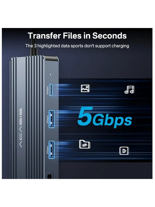 Докстанция 8 в 1 на три монитора. С двумя HDMI 4K, серый, фото 4