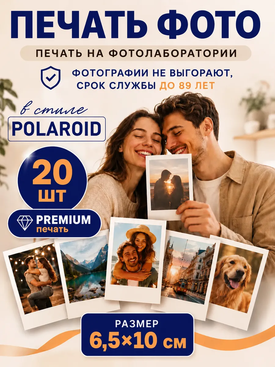 Печать фото 6,5 x 10 мини Polaroid фотополароид 20 шт