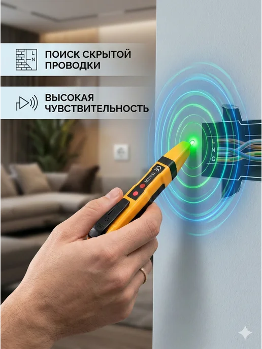 Click Opt Детектор напряжения New Master MS01391 и скрытой проводки, желтый, фото 2