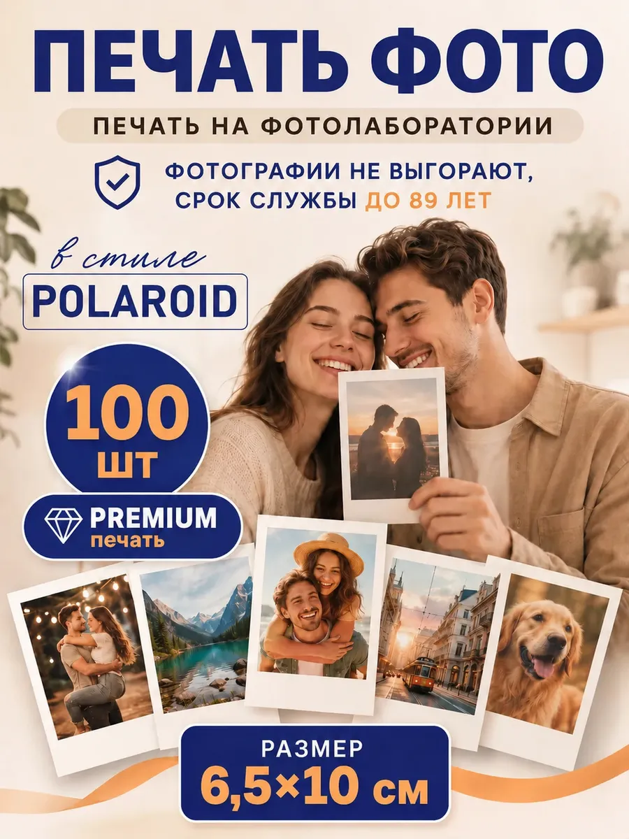 Печать фото 6,5 x 10 мини Polaroid фотополароид 100 шт