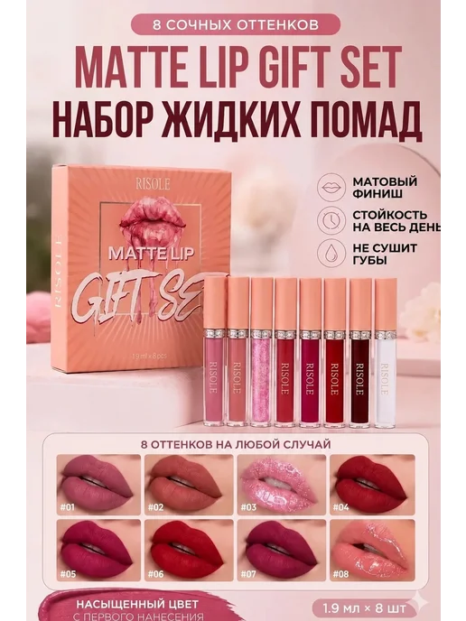 RISOLE Набор матовых помад для губ, розовый