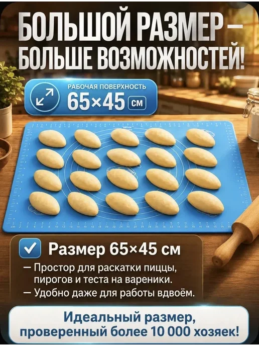 Силиконовый коврик для раскатки теста и выпечки, голубой, фото 4