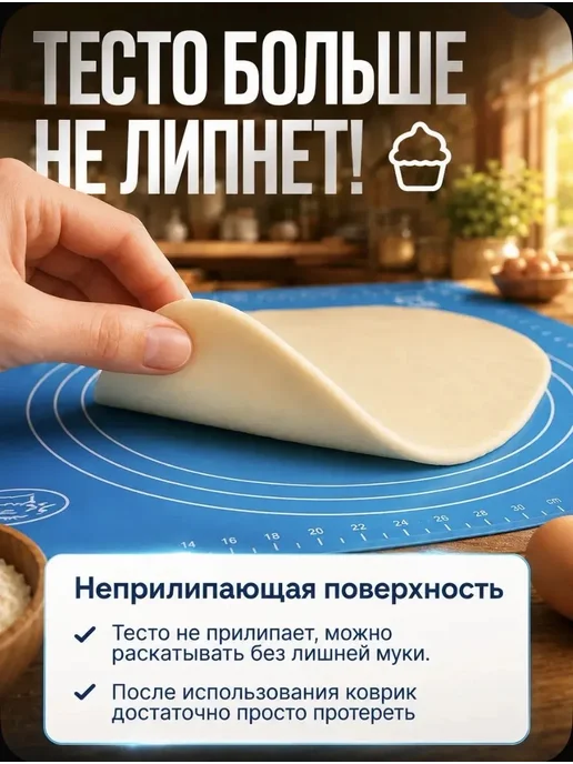 Силиконовый коврик для раскатки теста и выпечки, голубой, фото 5