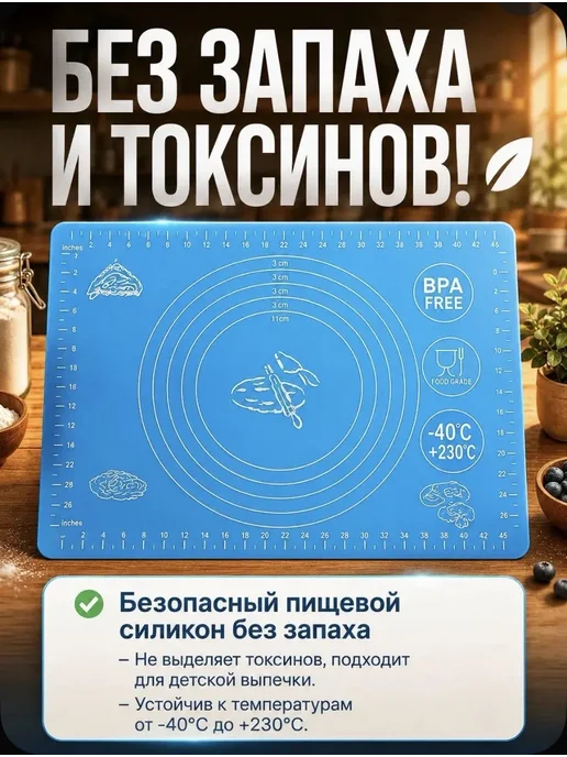 Силиконовый коврик для раскатки теста и выпечки, голубой, фото 7