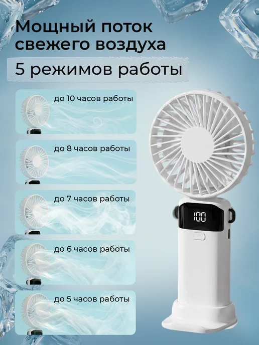 Virimus Мини вентилятор ручной портативный, белый, фото 3