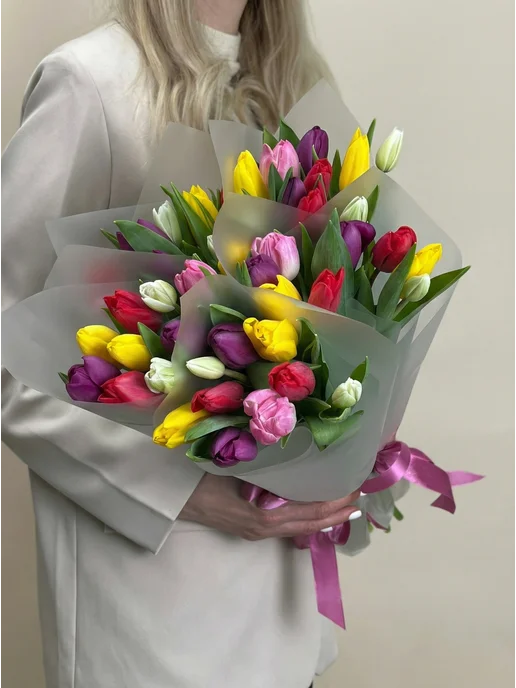 ROZA4U Букеты живых цветов из 9 тюльпанов 5 шт, 5 шт