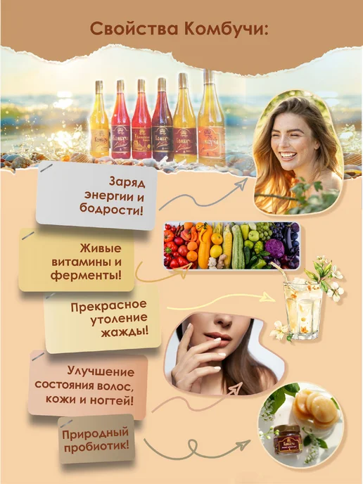 Промёд Комбуча напиток чайный гриб с Каркаде на меду 2 х1л, 1 л, фото 4
