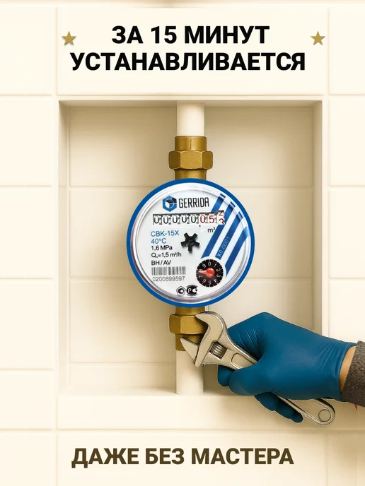 Водомер-Ка Счётчик для горячей воды с обратным клапаном 2026- GERRIDA, синий, фото 6