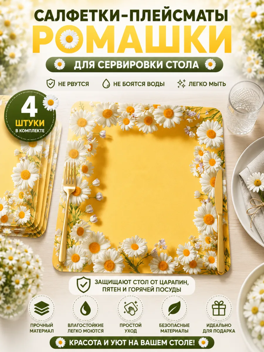 Сервировочные нервущиеся салфетки плейсматы ромашки