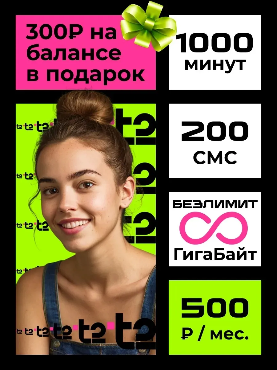 Сим карта Теле2 с балансом, безлимитный интернет