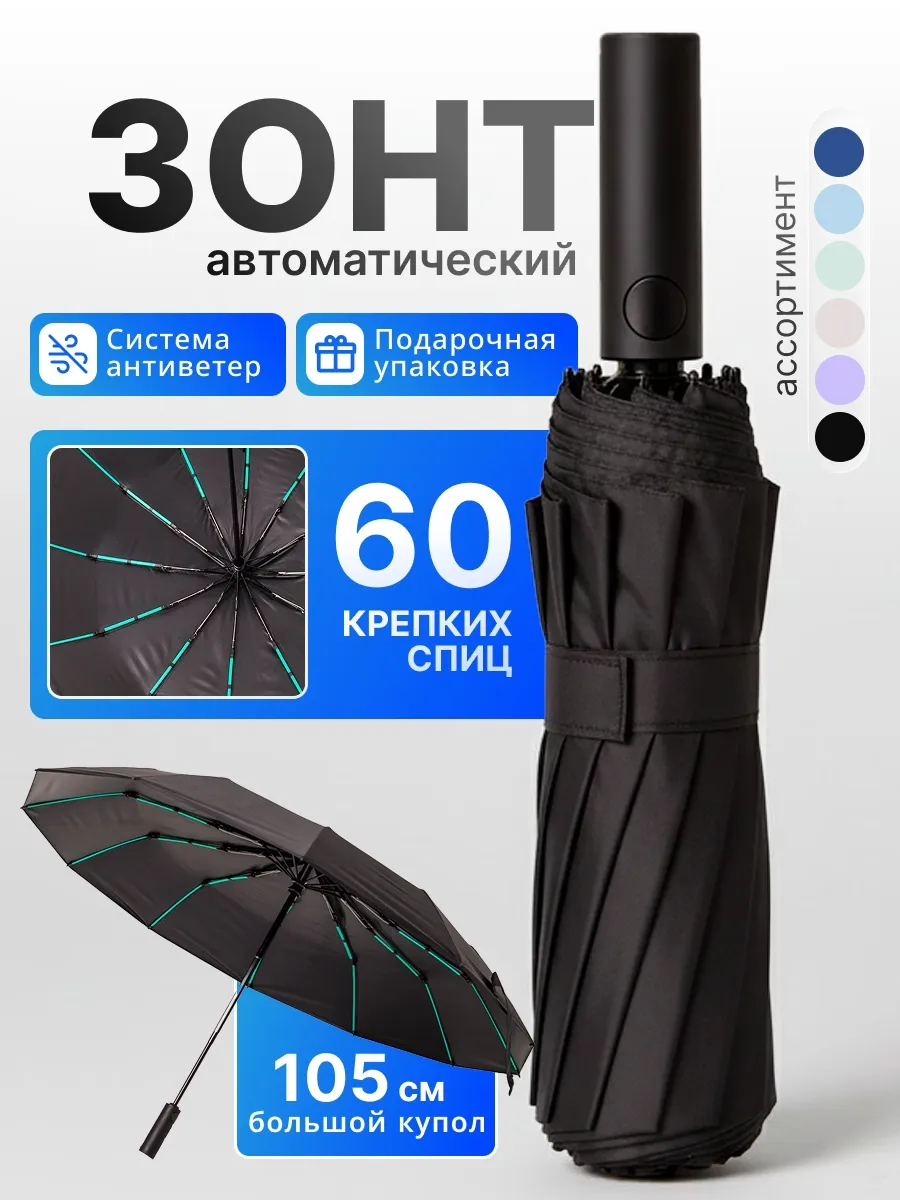 Зонт автомат складной компактный антиветер защита от дождя