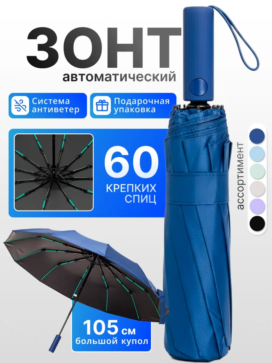 Зонт автомат складной компактный антиветер